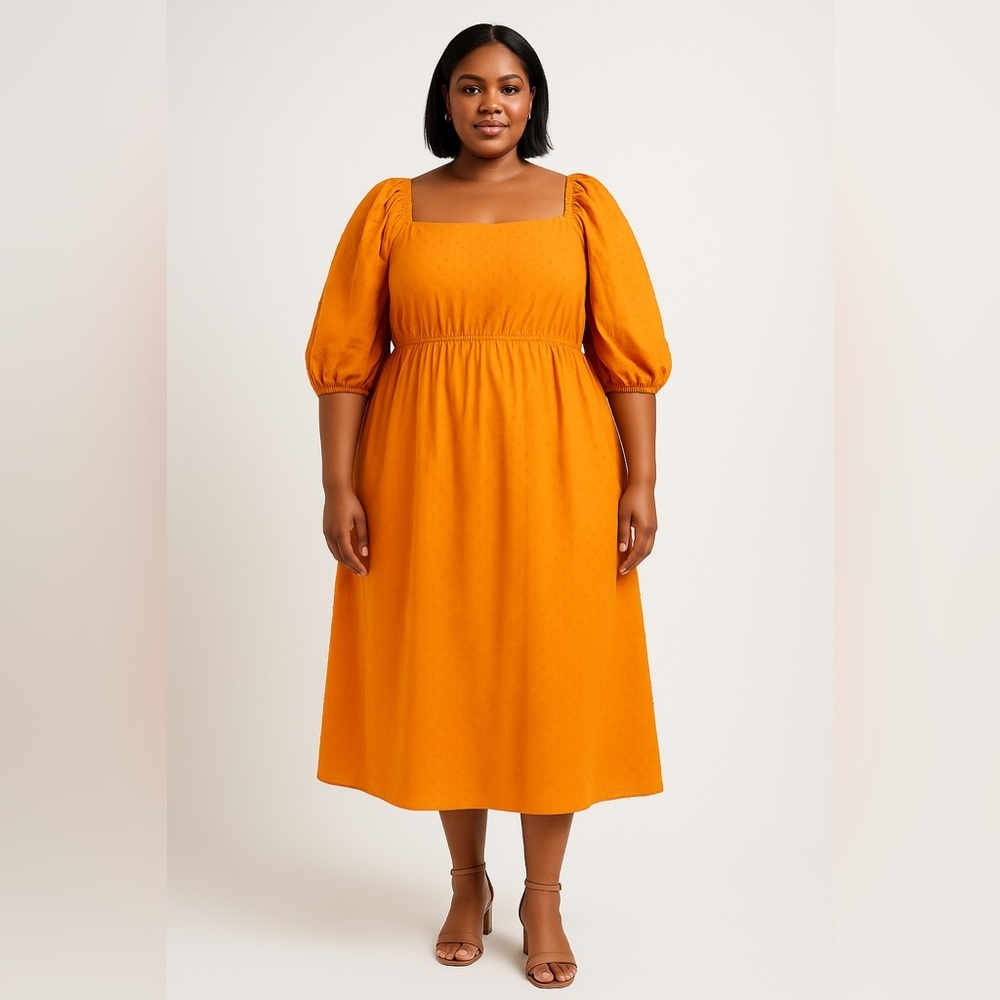 Eloquii swiss‎ dots 100% cotton bubble sleeve dress, plus size 20